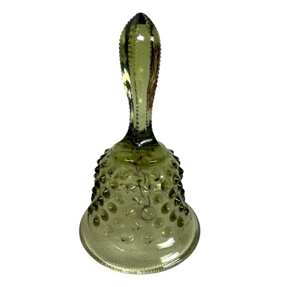 Vintage Fenton Green Glass Colonial Hobnail Bell Metal Striker 5.25" - Picture 2 of 4